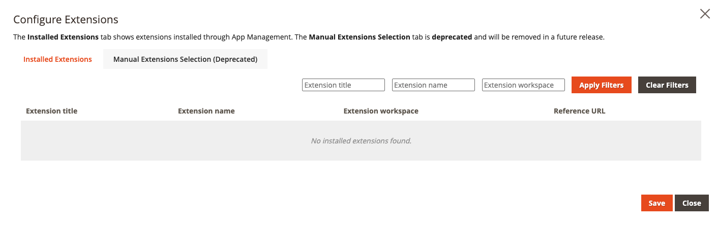 Admin UI SDK configure extensions modal dialog