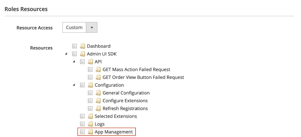 App Management selected under Admin UI SDK in Role Resources