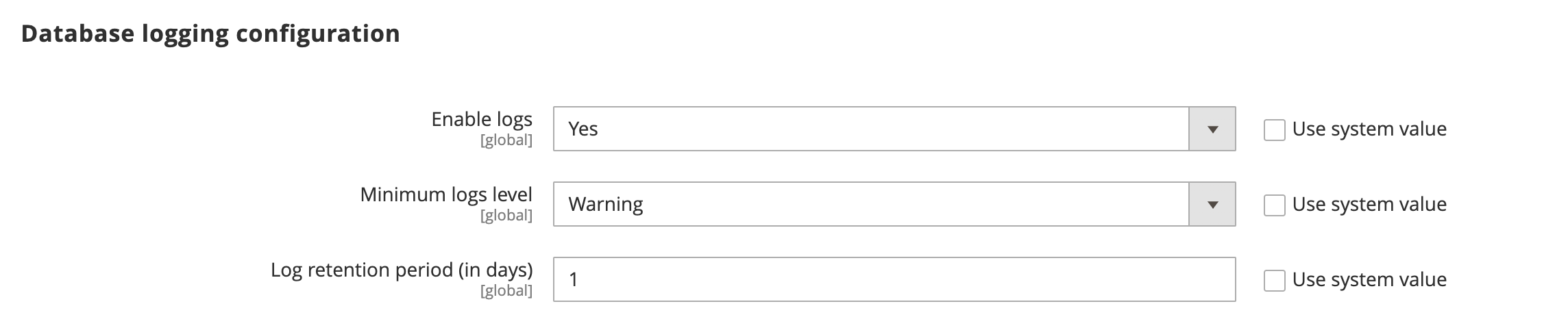 Admin UI SDK database logging configuration