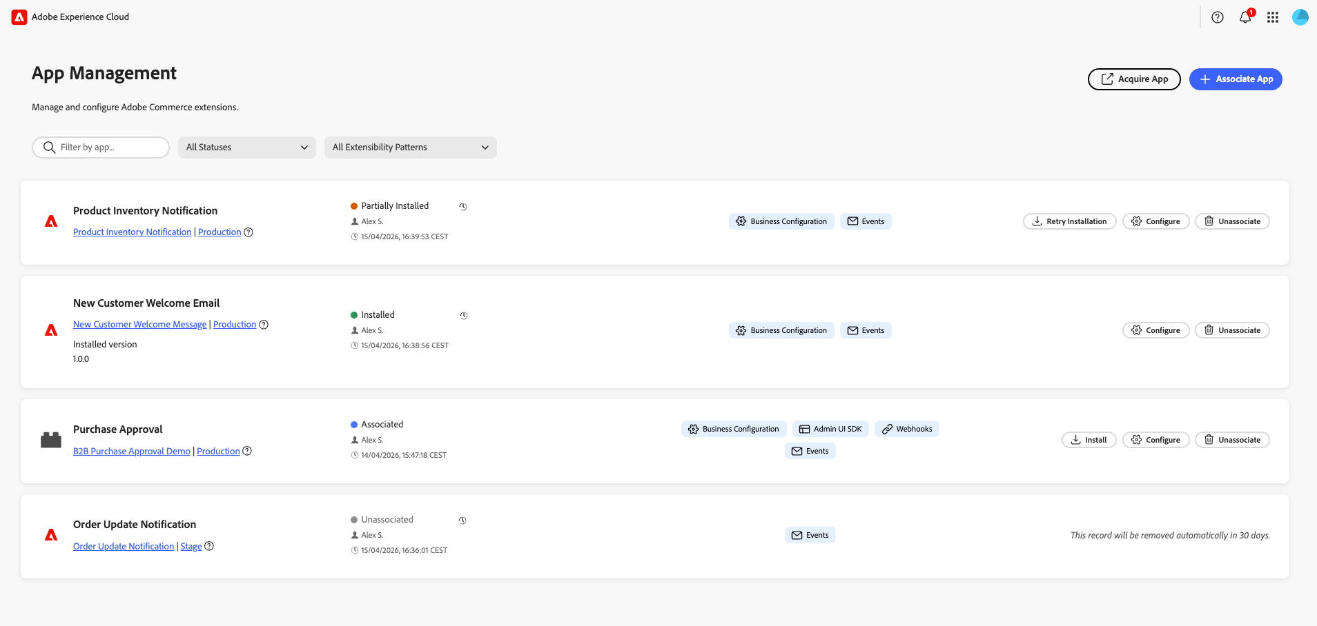 App Management view