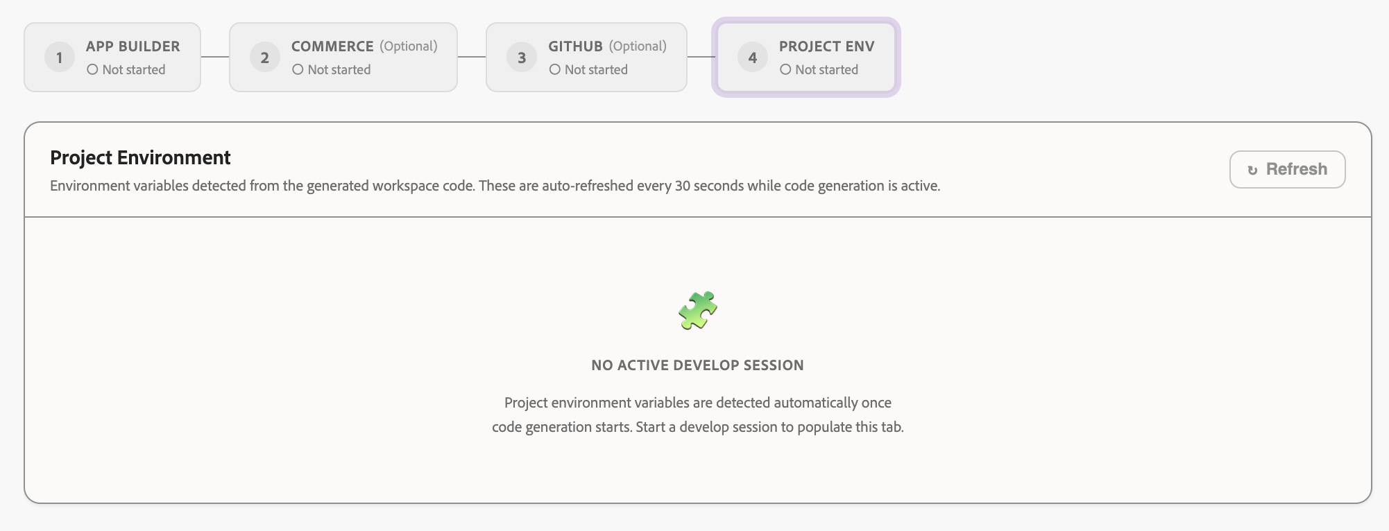 Project env step on the Integrations tab