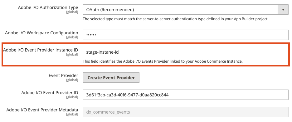 Adobe I/O Event Provider Instance ID
