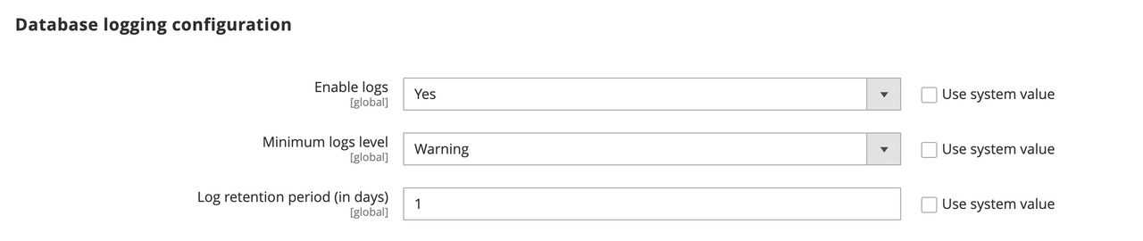 Admin UI SDK database logging configuration