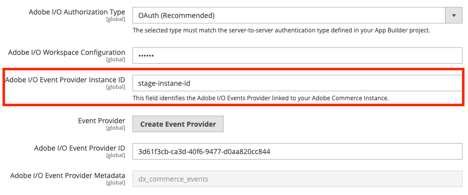 Adobe I/O Event Provider Instance ID