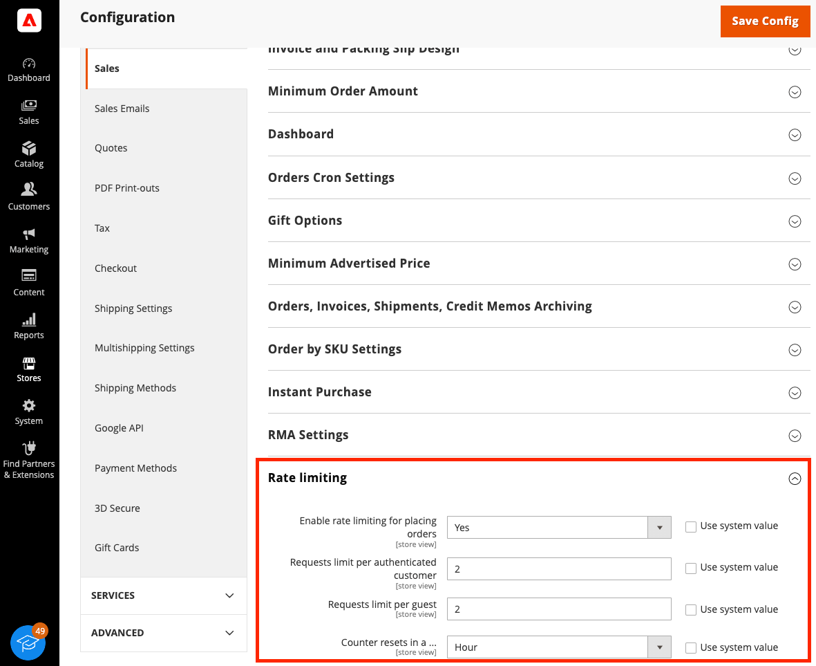 Rate limiting section