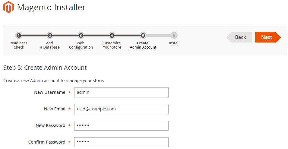 Create a Magento administrator account