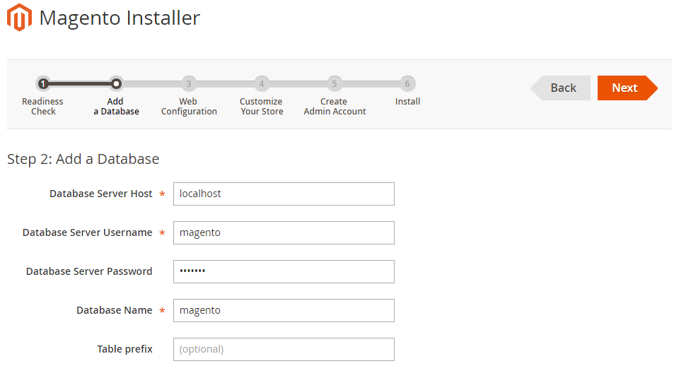 Set up your Magento database