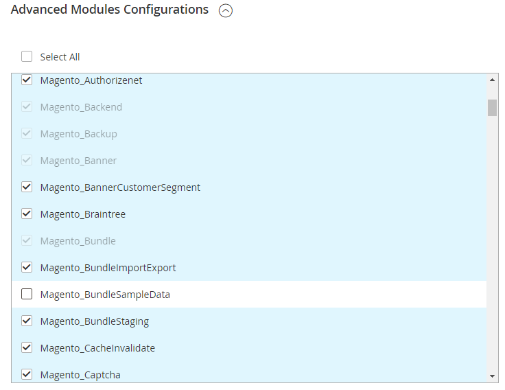 Clear the Magento_ModuleSampleData check box