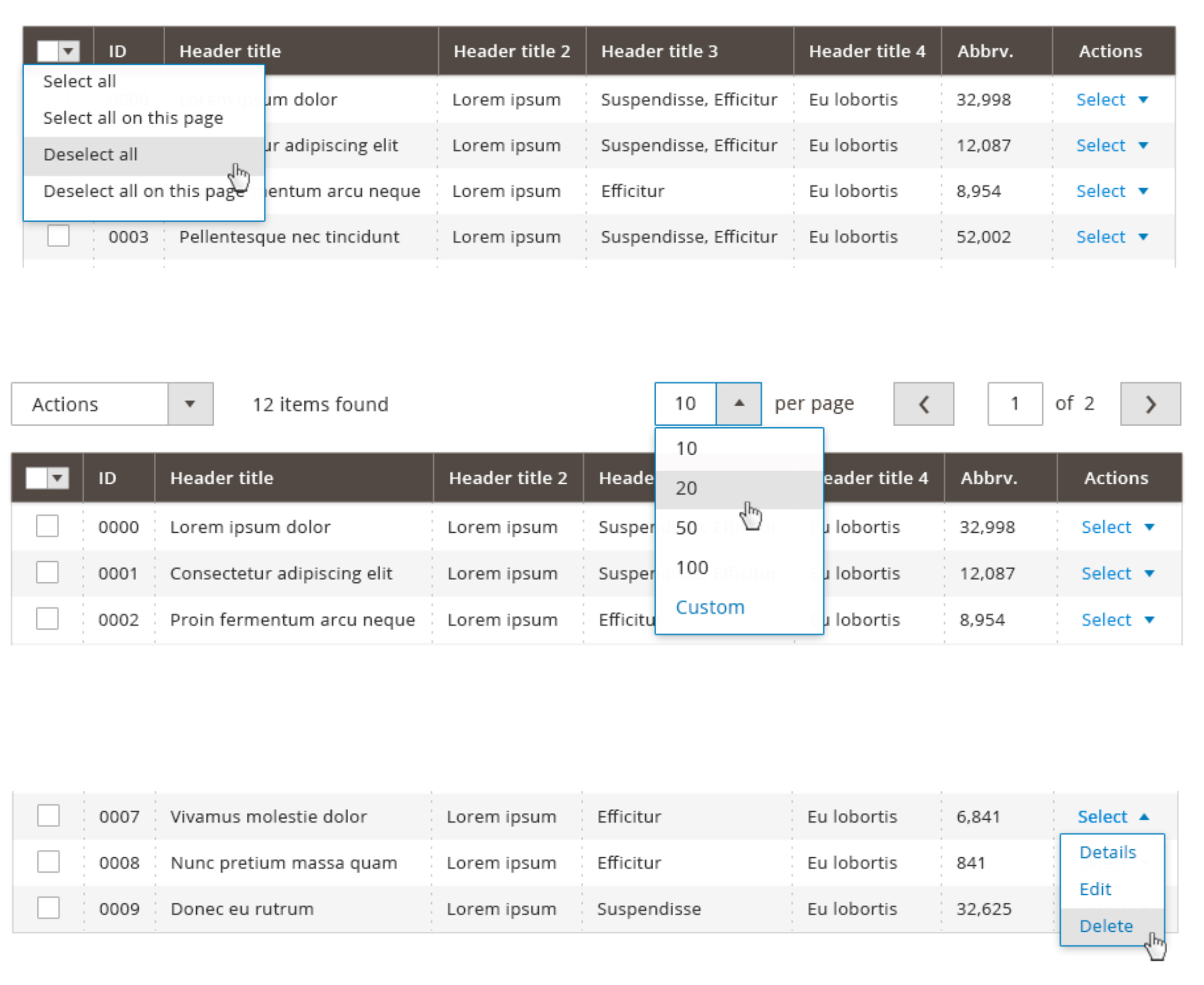 Examples of drop down overlays