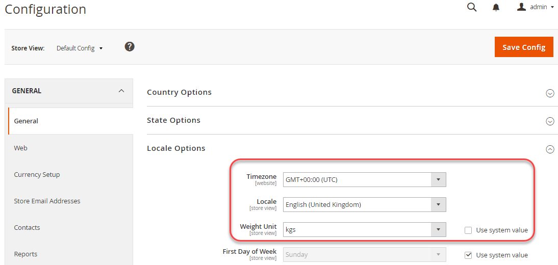 Set locale options in the development system