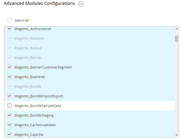 Clear the Magento_ModuleSampleData checkbox