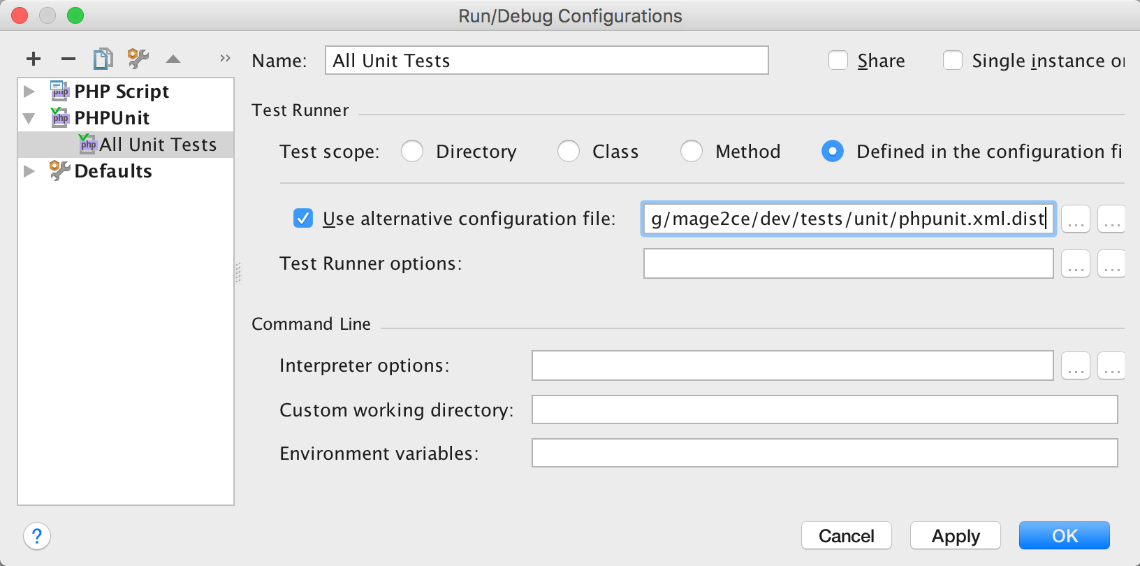 All Unit Tests run configuration