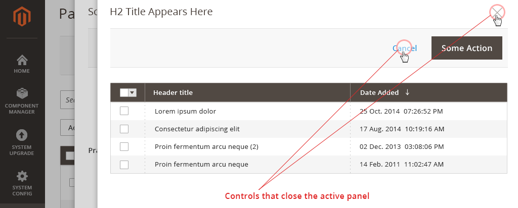 Close and cancel controls