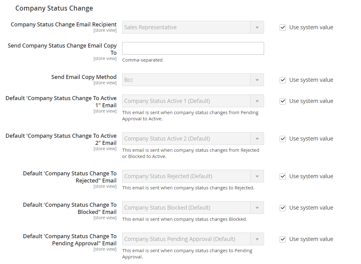 Customers configuration - company status change