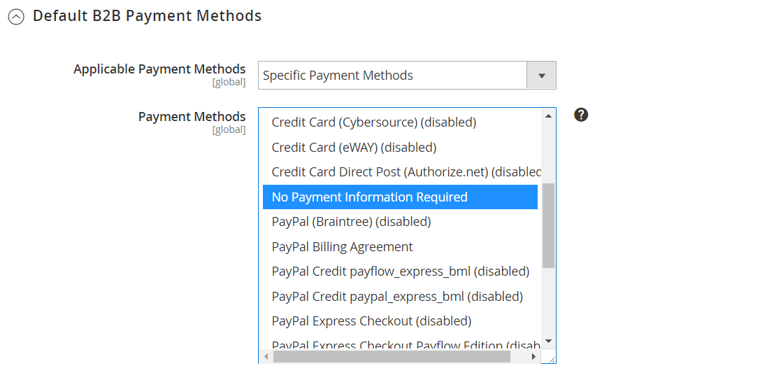 B2B configuration - default payment method settings