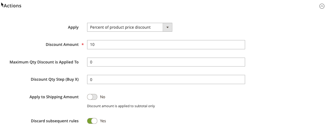 Cart price rule actions