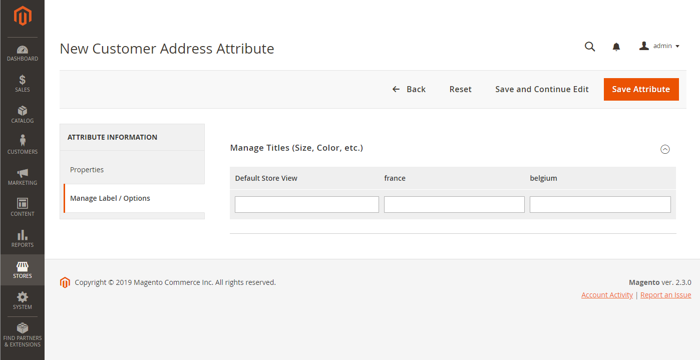 Customer address attributes - labels/options