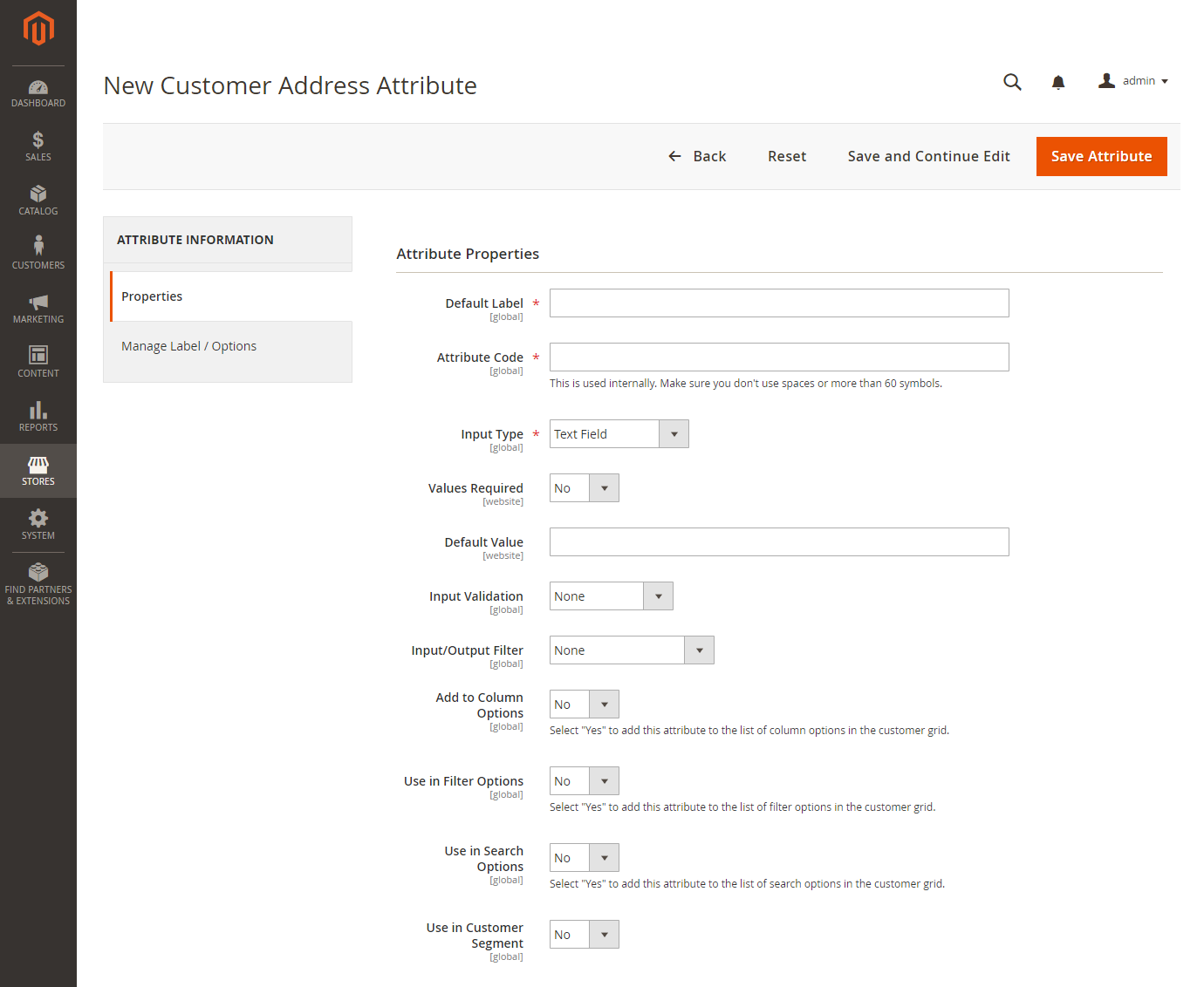 Customer attribute properties