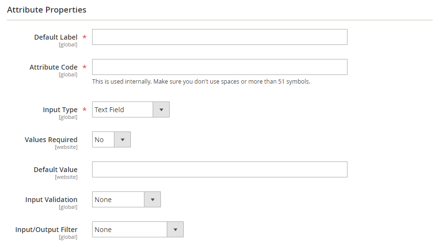 Customer attributes - data entry properties