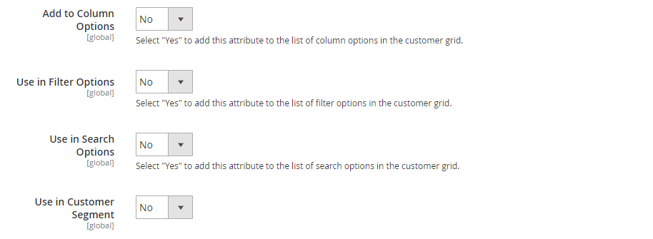 Customer attributes - grid and segment properties