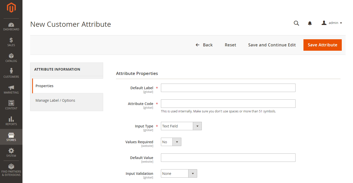 Customer attribute properties