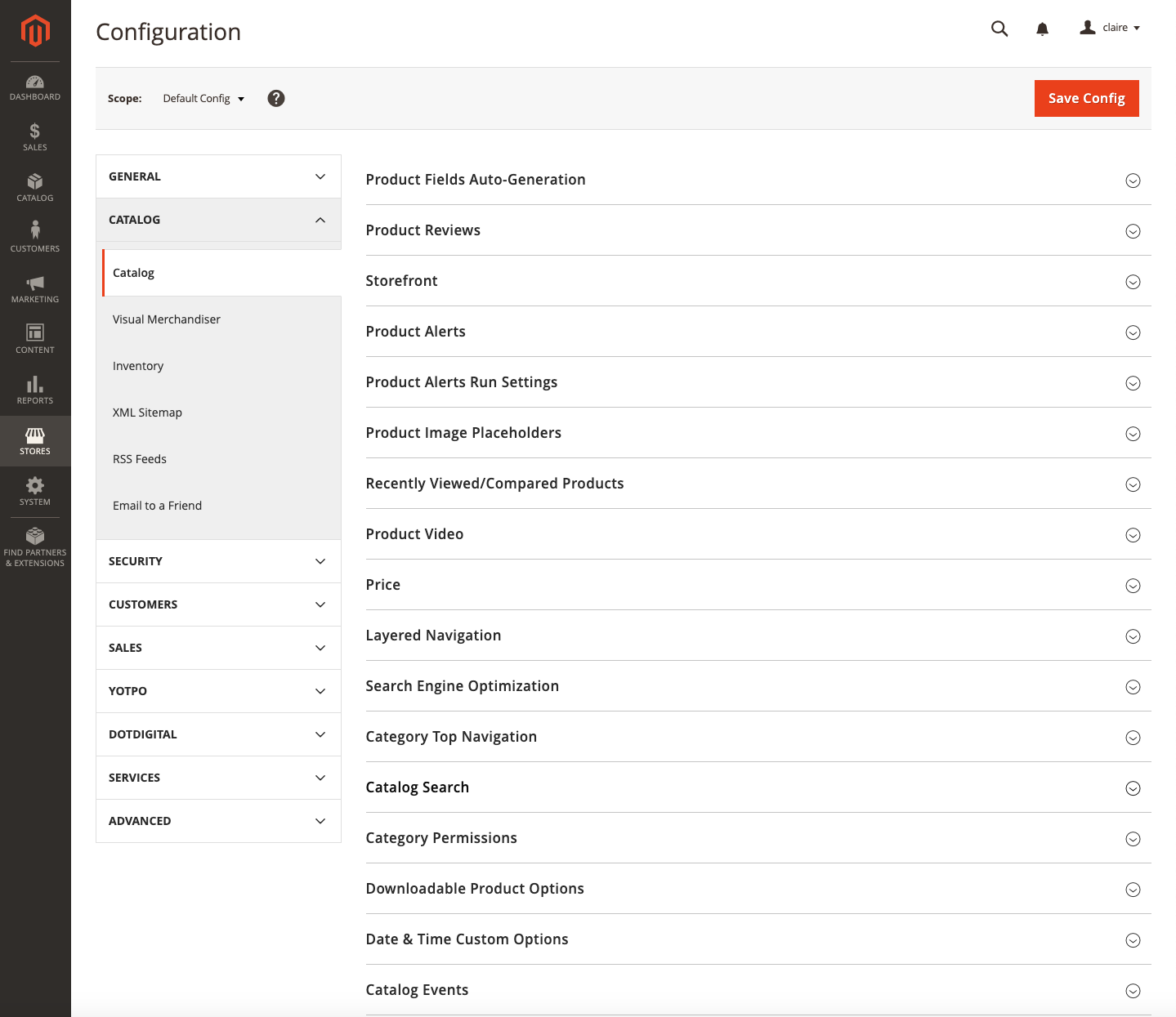 Catalog configuration settings