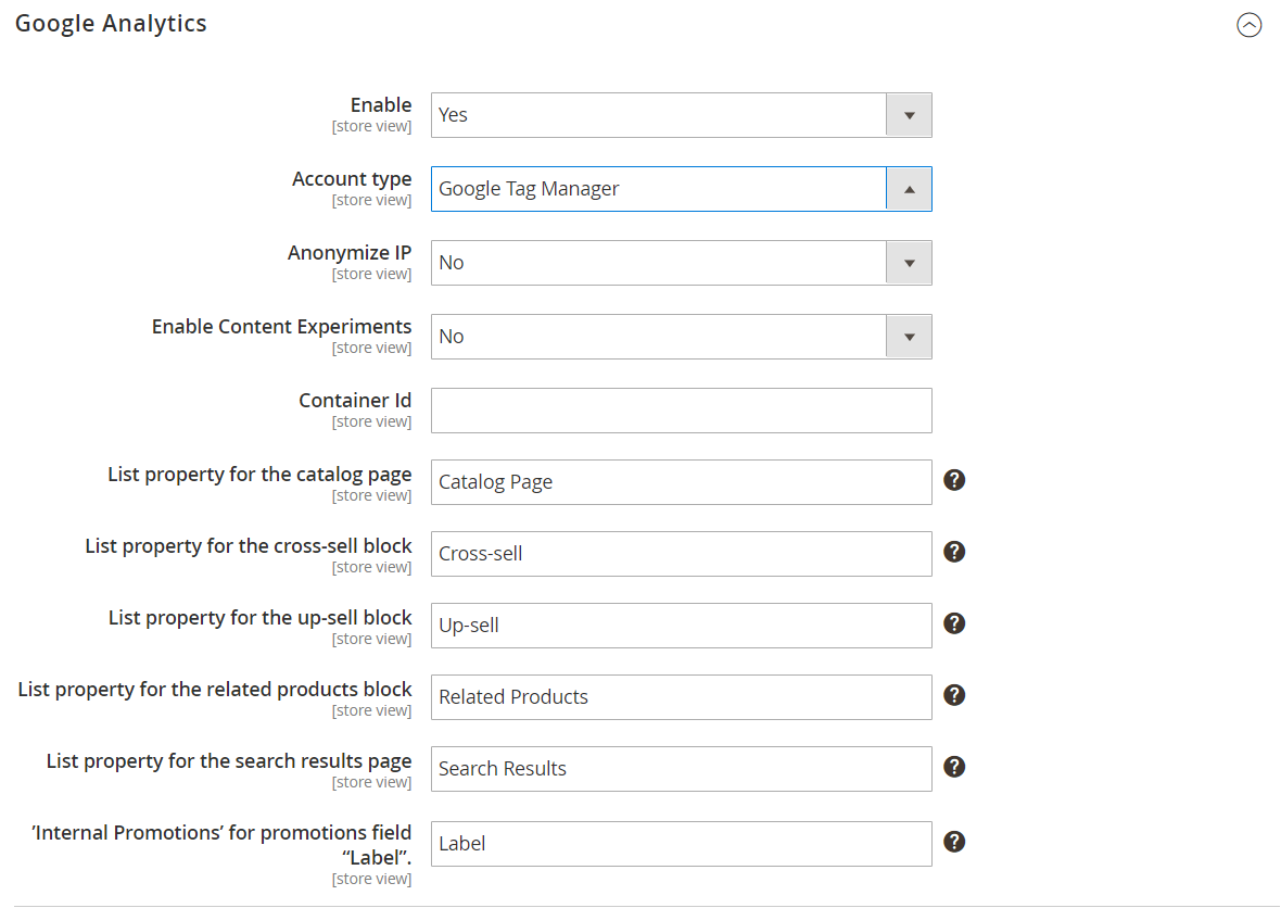 Sales configuration - Google Analytics