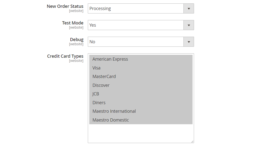 CyberSource payment configuration