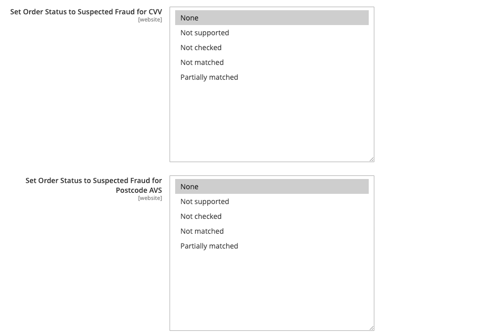 Worldpay fraud settings