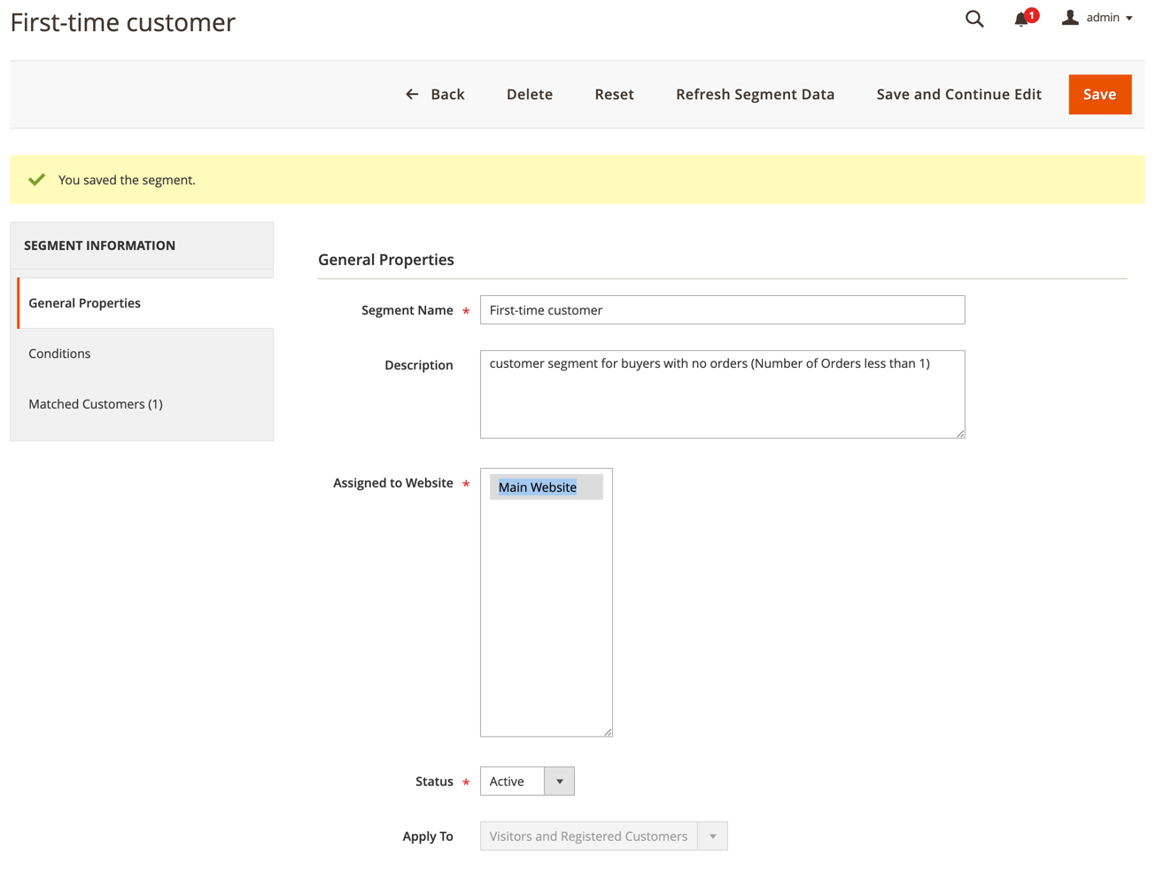 Customer segment properties