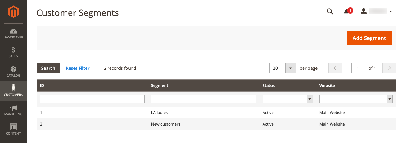 Customer segments list