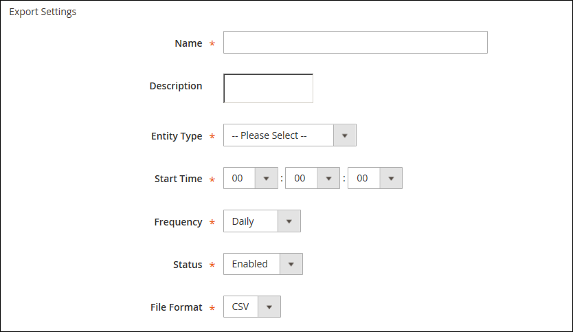 Scheduled export settings