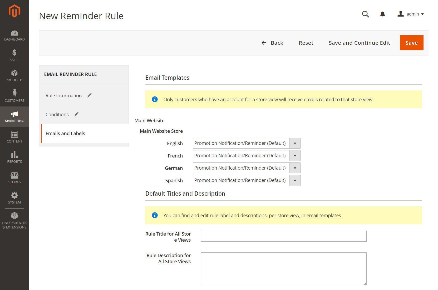 Email reminder rule - emails and labels templates 