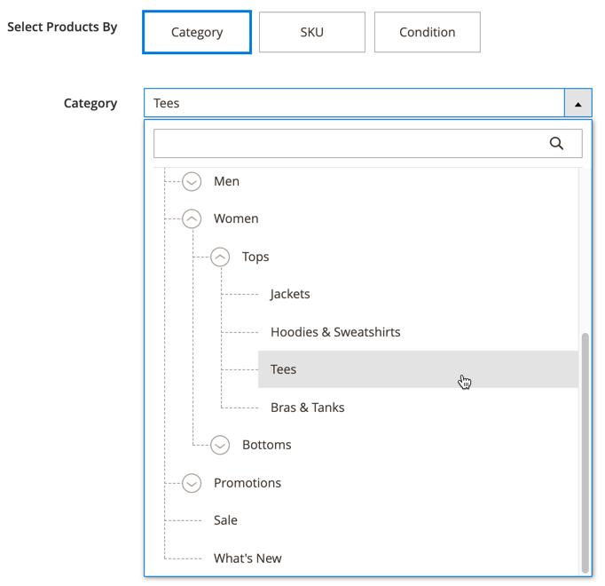 Selecting a catalog category