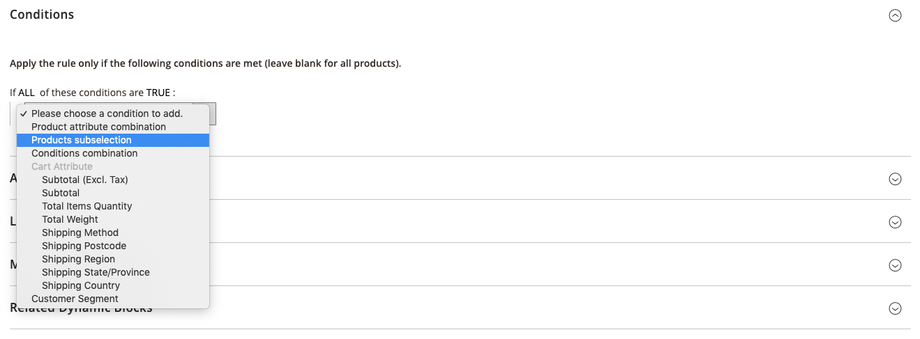 Cart price rule condition - products subselection