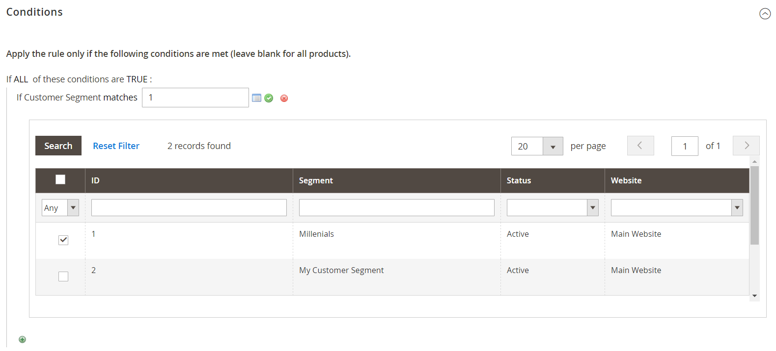 Cart price rule - targeted customer segment