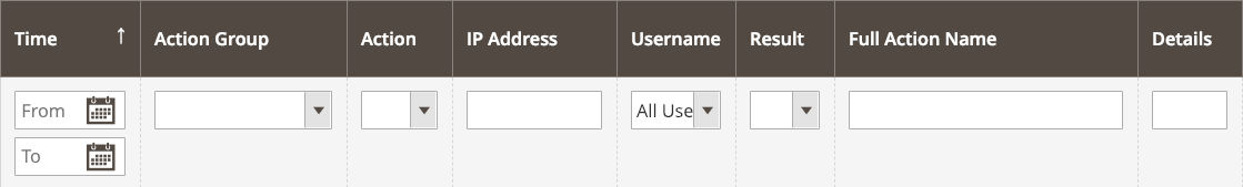 Action log report filters