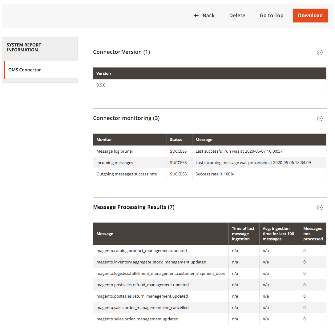 System report of installed modules