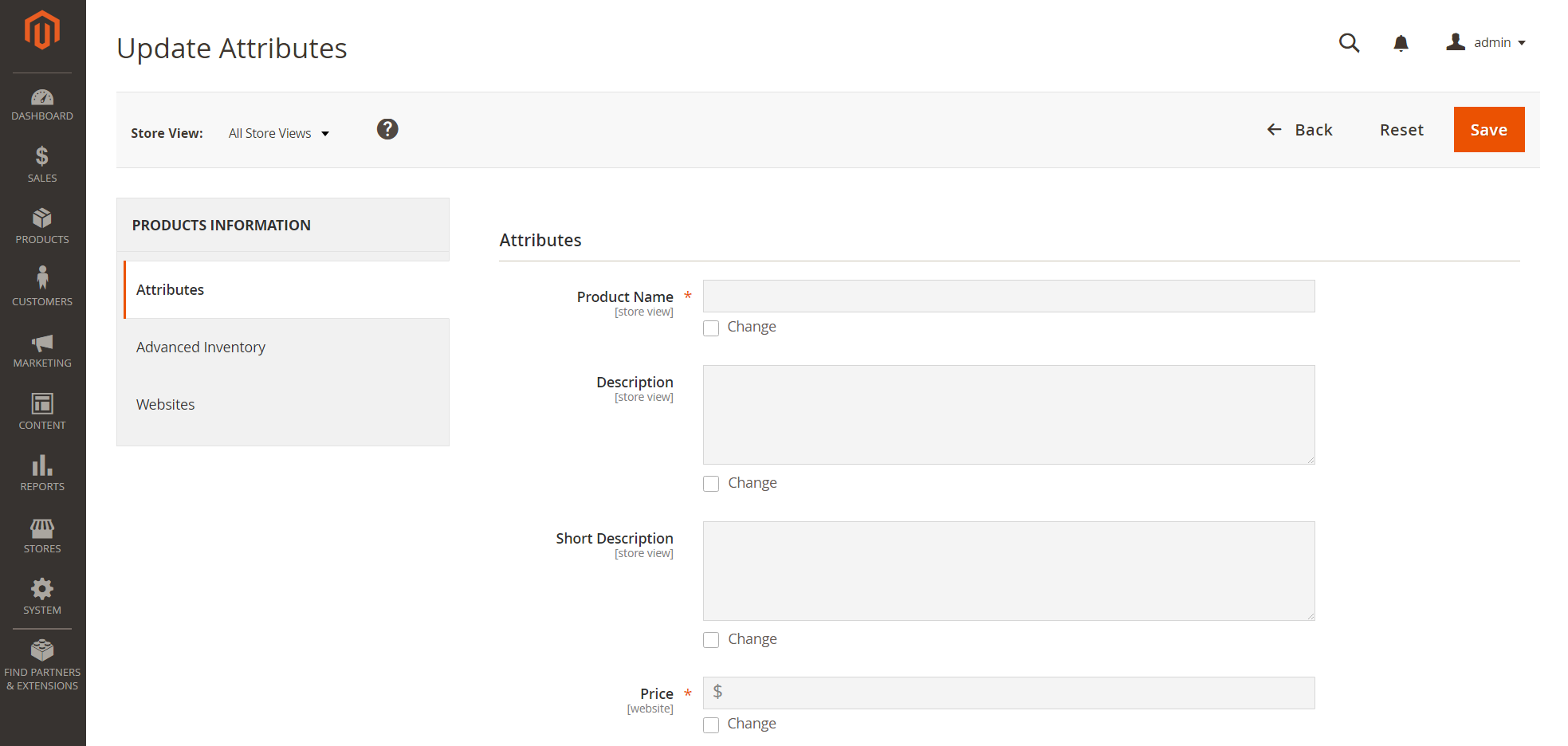 Update Attributes page