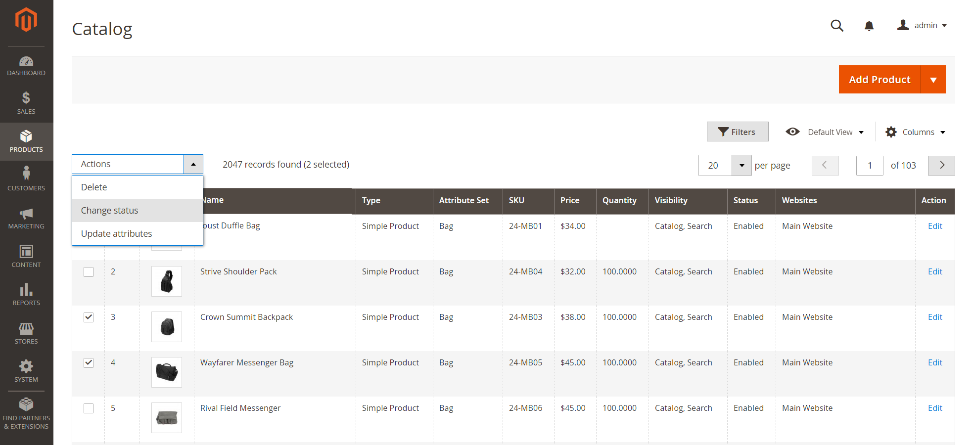 Catalog records - Change Status action