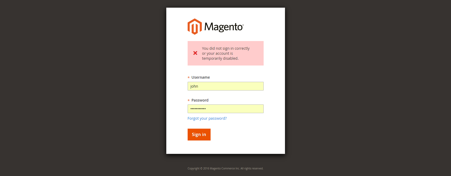 Login screen alert - account is temporarily disabled