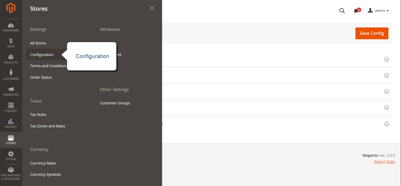 Magento Admin - configuration