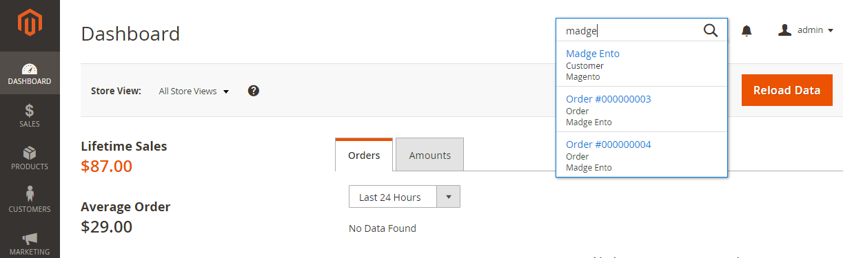 Magento Admin - Global search tool