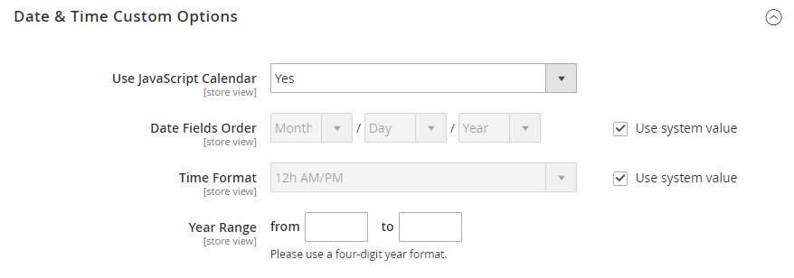 Catalog configuration - date and time options