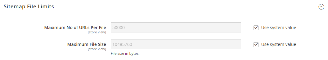 Catalog configuration - XML sitemap file limits