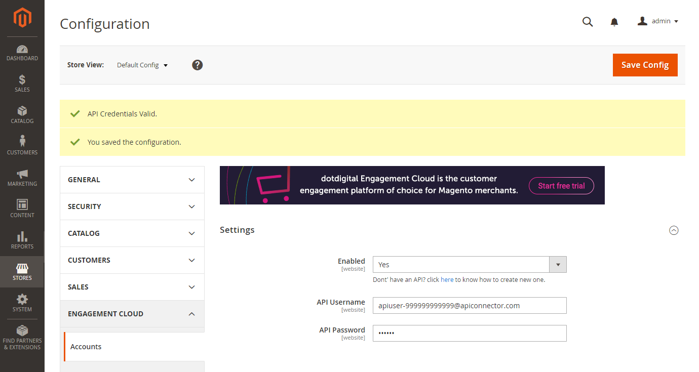 dotdigital configuration - account credentials