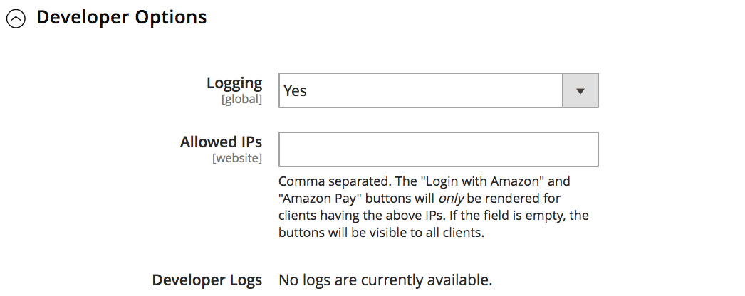 Sales configuration - Amazon Pay developer options