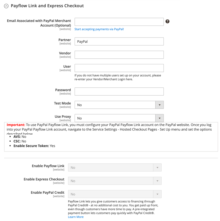 Required Settings