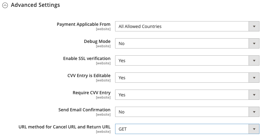 Advanced Settings - PayPal Payments Advanced