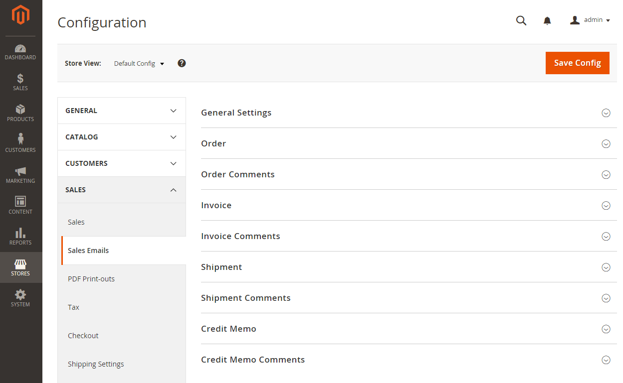 Sales configuration - sales emails